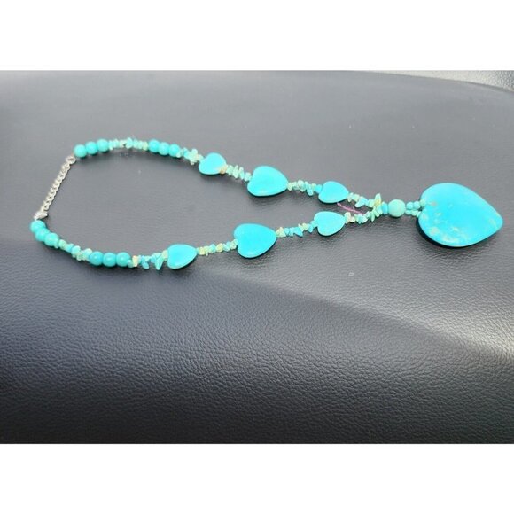 Blue Turquoise Gems Round Heart-shaped Beads Necklace 18'' - Picture 1 of 6
